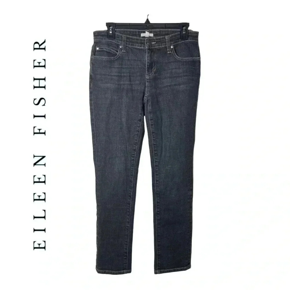 1333. EILEEN FISHER ORGANIC COTTON STRAIGHT LEG‎ BLACK DENIM JEANS SIZE 2